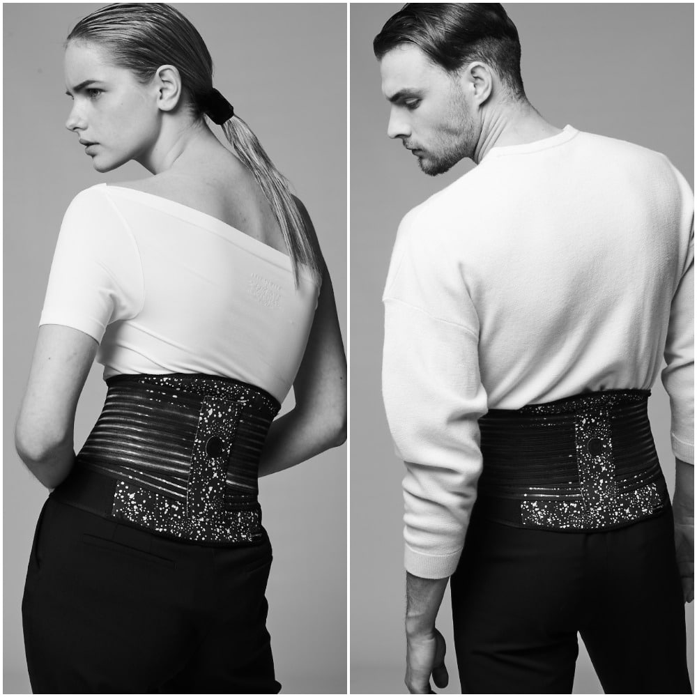 woman man black and white lower back support